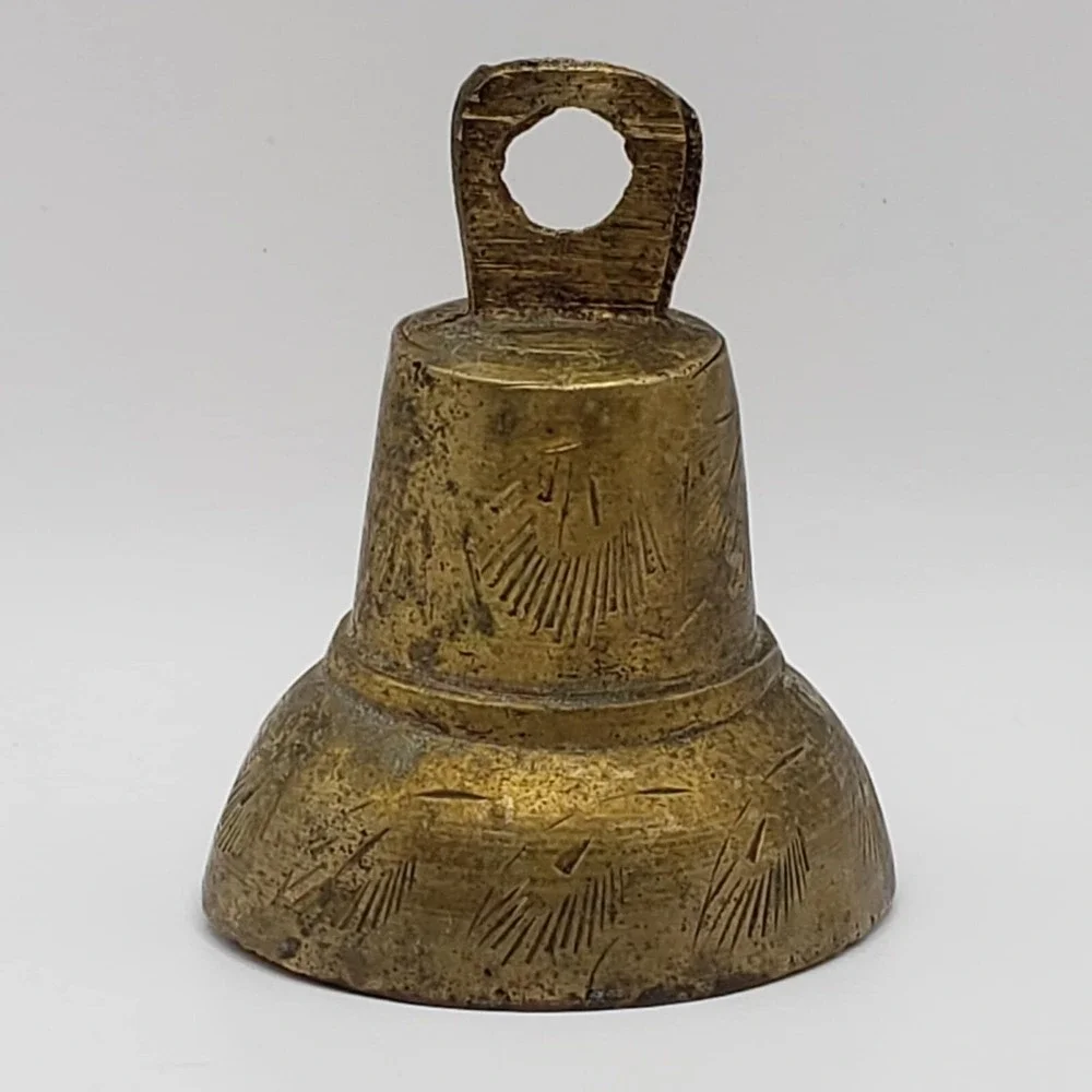 Vintage 1950s Mid Century Modern India Brass Etched/Engraved Bells (Set of 2)